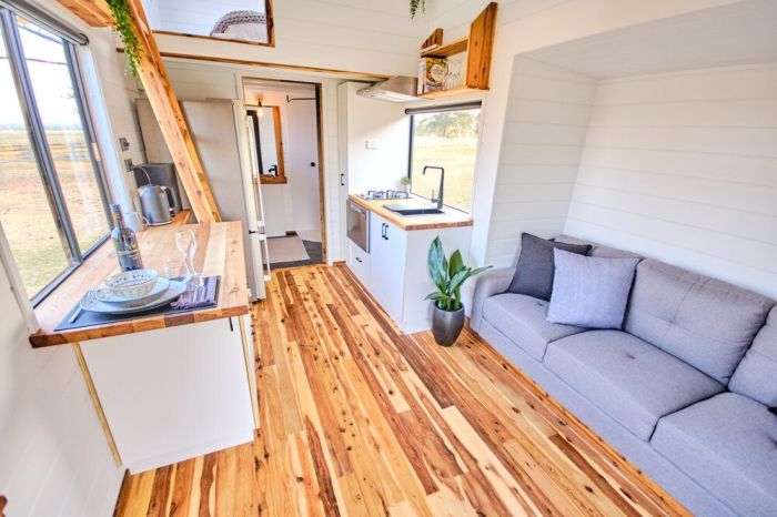 Tiny house interior journey giant wheels room living materials inside traveling mini couple list space dog country their builds plans