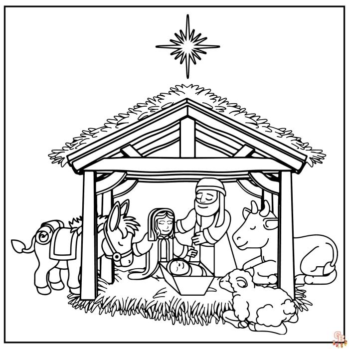 Nativity scene coloring pages