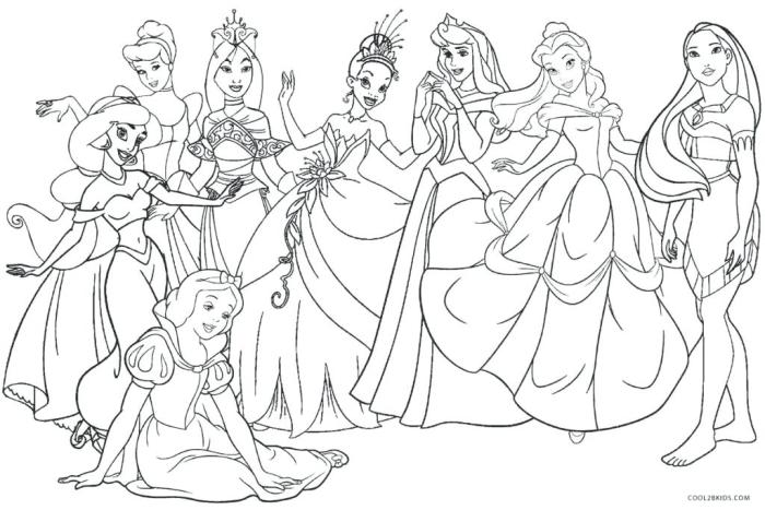 Coloring pages of all the disney princesses