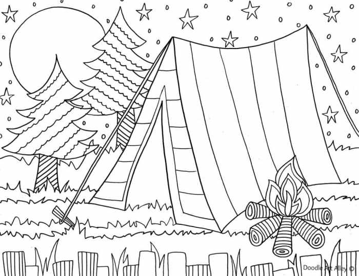 Camping coloring pages for kids