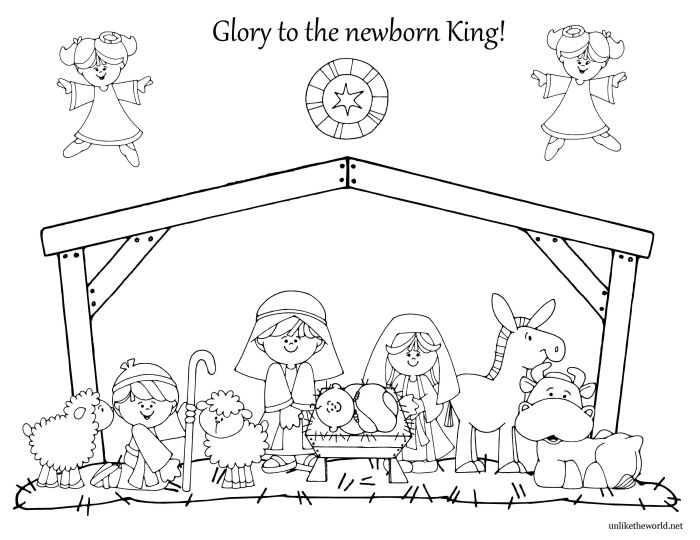 Manger scene coloring page