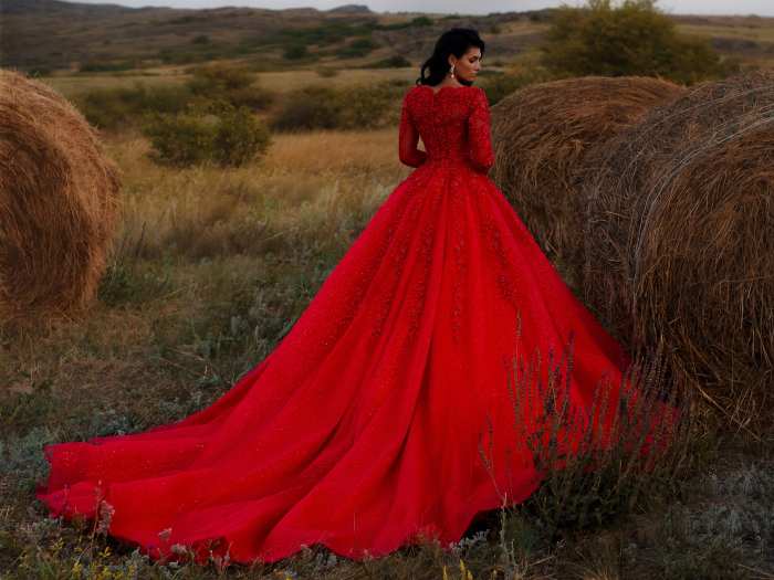 Red maxi wedding dress